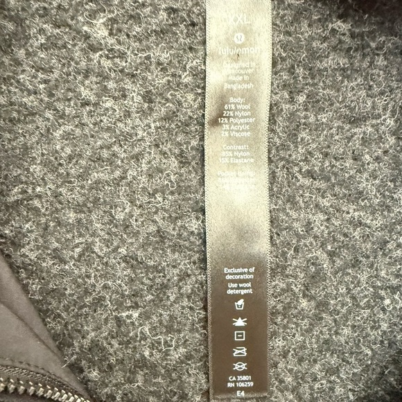 Lululemon 1/2 Zip Tundra Trek Black Coat Wool Blend Men’s XXL - Picture 8 of 10